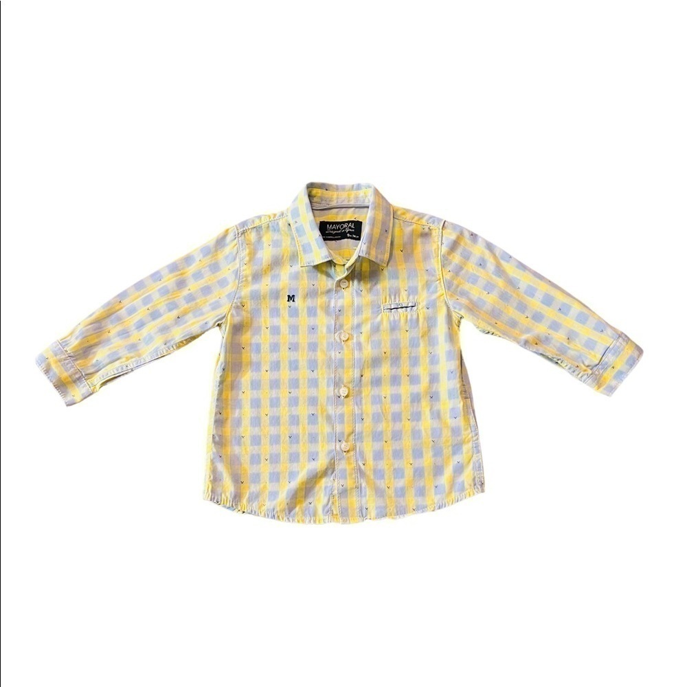 MAYORAL BABY BOY PASTEL BUTTONED DOWN SHIRT SIZE 9 MONTHS